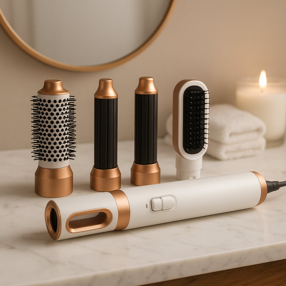 Zanmura 5‑in‑1 Hair Styler, curler with five interchangeable attachments for curling, waving, straightening, and volumizing hair.